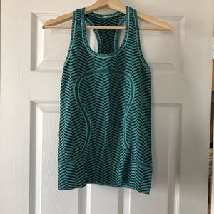 Lululemon swiftly racer back size 6 green and blue